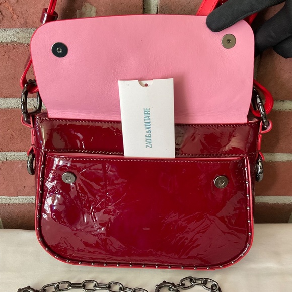 Zadig & Voltaire Kate Wrinkle Burgundy Patent Leather Crossbody Shoulder Bag NWT - Picture 9 of 16